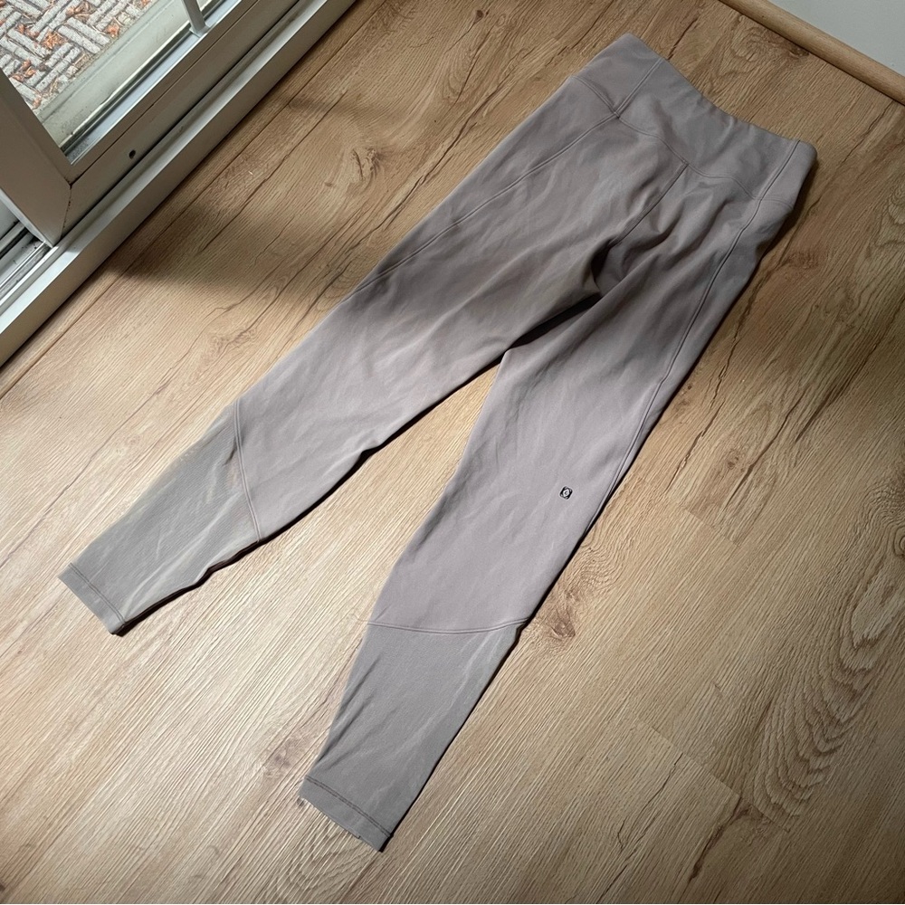 Le Ore Taupe Leggings with Mesh Ankle Panels